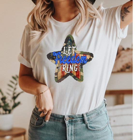 Hand Crafted Tops - Patriotic Retro Let Freedom Ring Star Graphic Tee